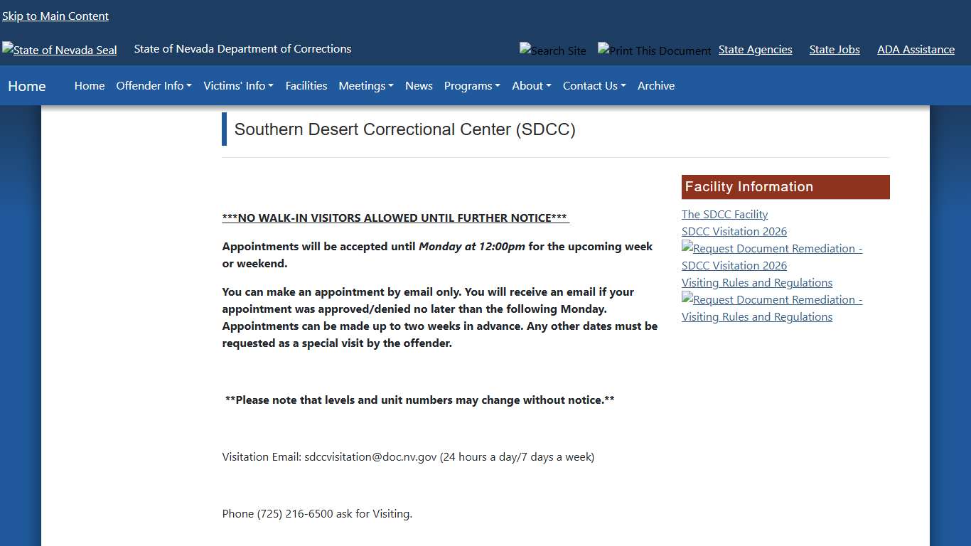 Visit Southern Desert Correctional Center Nevada Department of Corrections